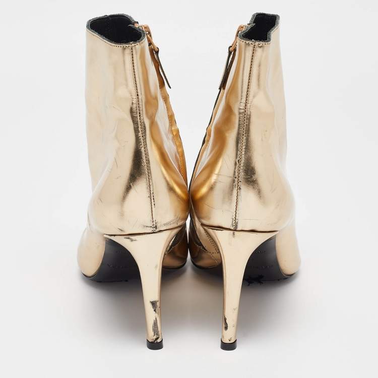 Pre Owned Balenciaga Gold Leather Ankle Length Boots Size 41