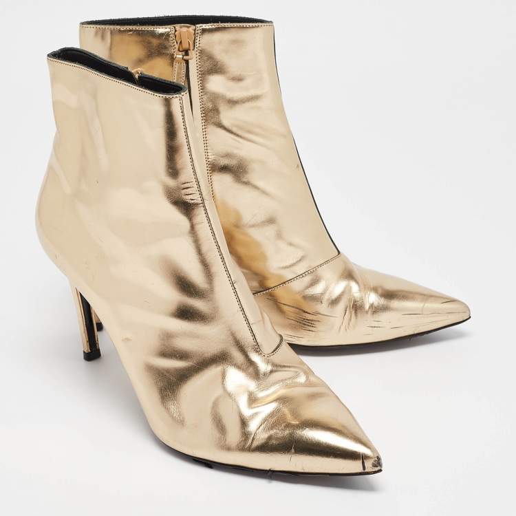 Pre Owned Balenciaga Gold Leather Ankle Length Boots Size 41