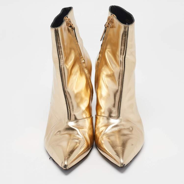 Pre Owned Balenciaga Gold Leather Ankle Length Boots Size 41