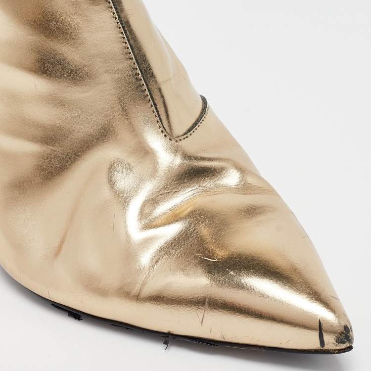 Pre Owned Balenciaga Gold Leather Ankle Length Boots Size 41