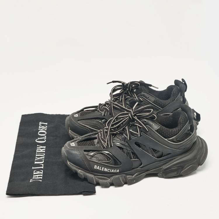 Pre Owned Balenciaga Black Faux Leather and Mesh Track Sneakers Size 37