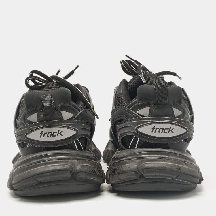 Pre Owned Balenciaga Black Faux Leather and Mesh Track Sneakers Size 37