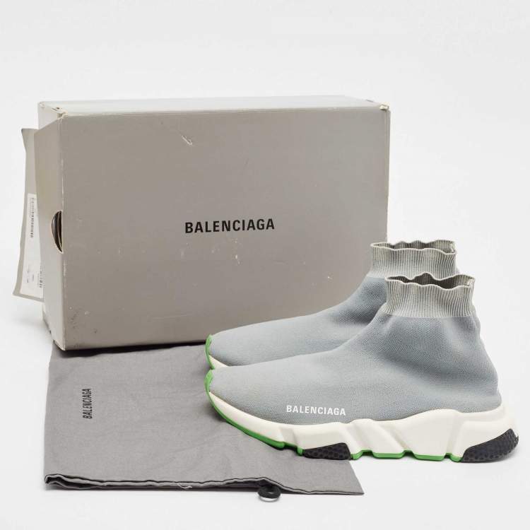 Pre Owned Balenciaga Grey Knit Fabric Speed Trainer Sneakers Size 38