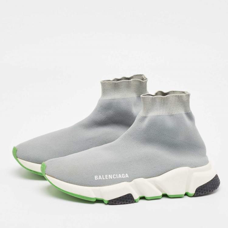 Pre Owned Balenciaga Grey Knit Fabric Speed Trainer Sneakers Size 38