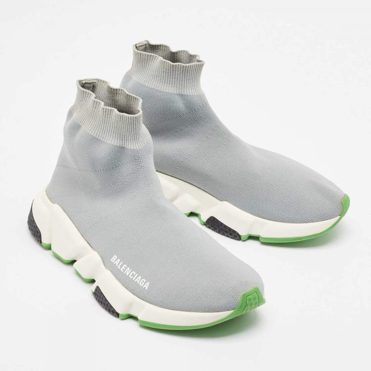 Pre Owned Balenciaga Grey Knit Fabric Speed Trainer Sneakers Size 38