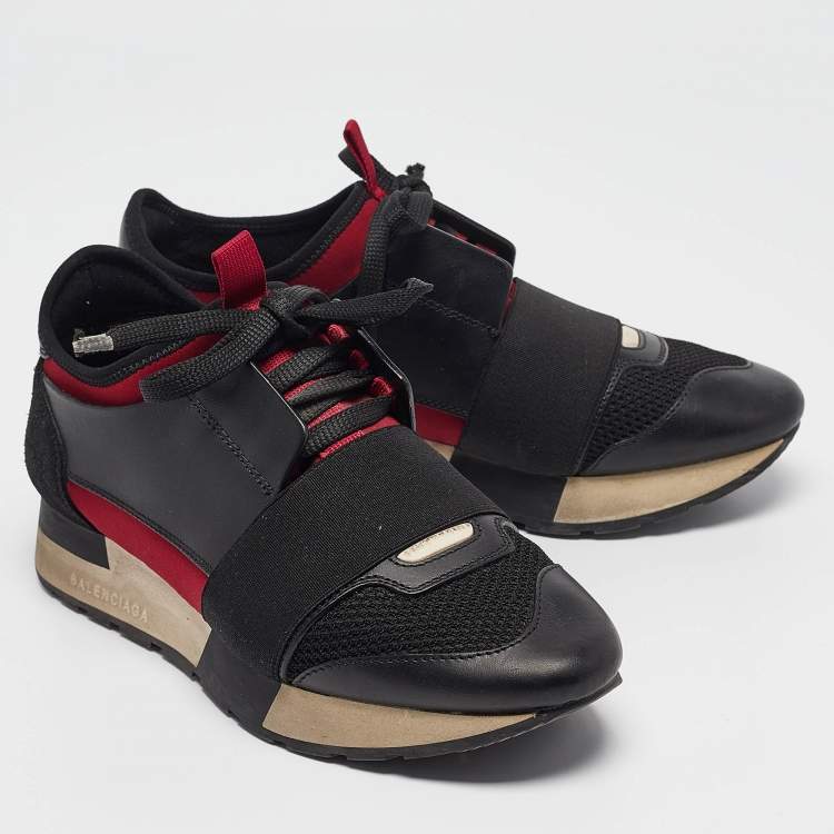 Pre Owned Balenciaga Black Fabric Leather Race Runner Lace Up Sneakers Size 36