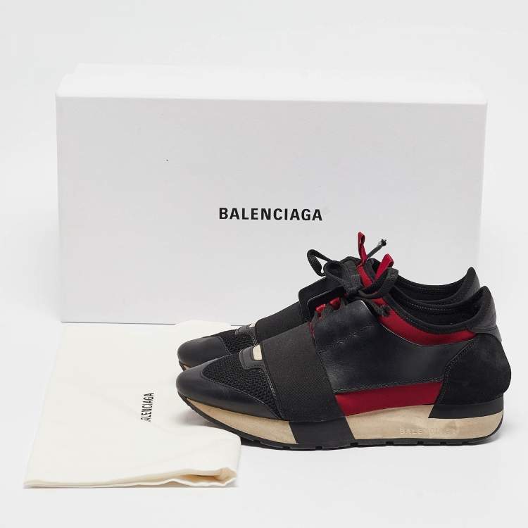 Pre Owned Balenciaga Black Fabric Leather Race Runner Lace Up Sneakers Size 36