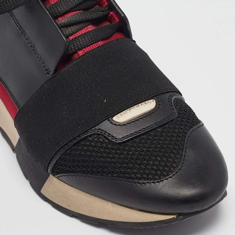 Pre Owned Balenciaga Black Fabric Leather Race Runner Lace Up Sneakers Size 36