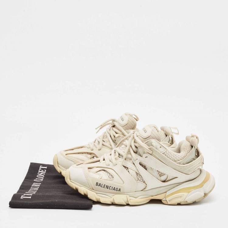 Pre Owned Balenciaga White Faux Leather and Mesh Track Lace Up Sneakers Size 38