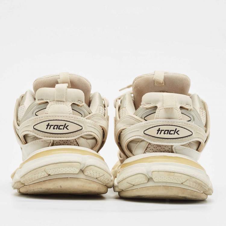 Pre Owned Balenciaga White Faux Leather and Mesh Track Lace Up Sneakers Size 38