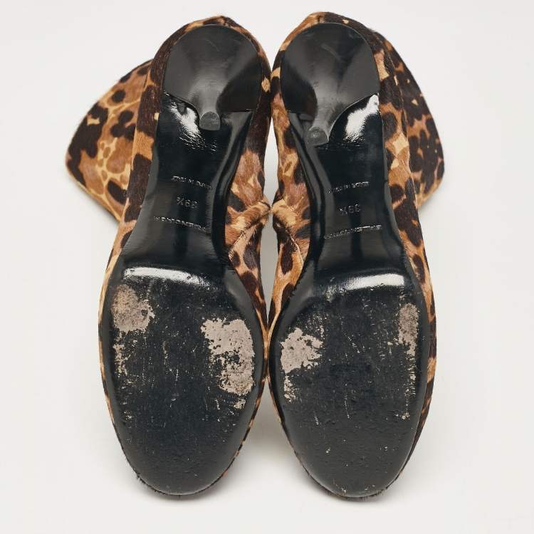 Pre Owned Balenciaga Brown Leopard Print Calf Hair Ankle Boots Size 39.5