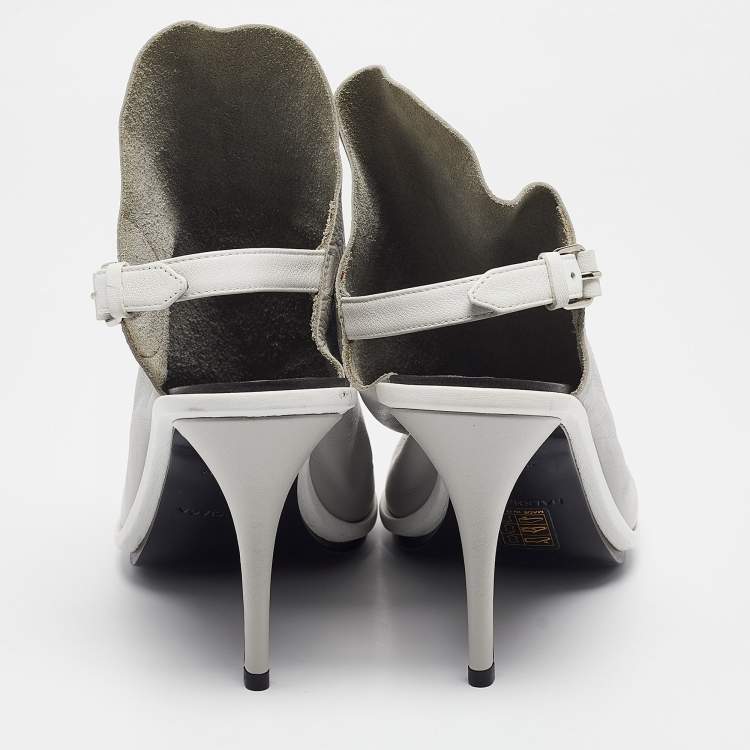 Pre Owned Balenciaga Grey/White Leather Glove Ankle Strap Sandals Size 40