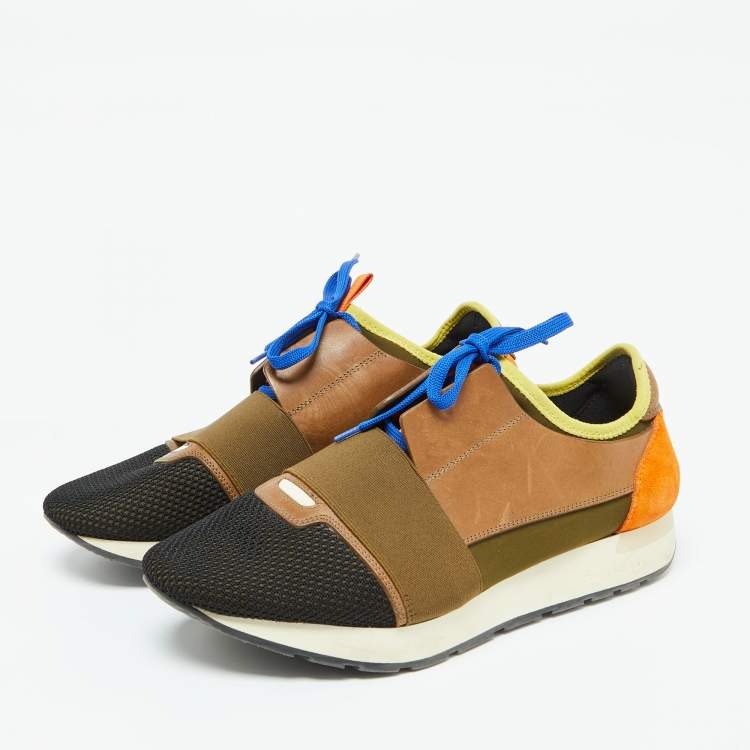 Pre Owned Balenciaga Multicolor Fabric and Leather Race Runner Sneakers Size 42