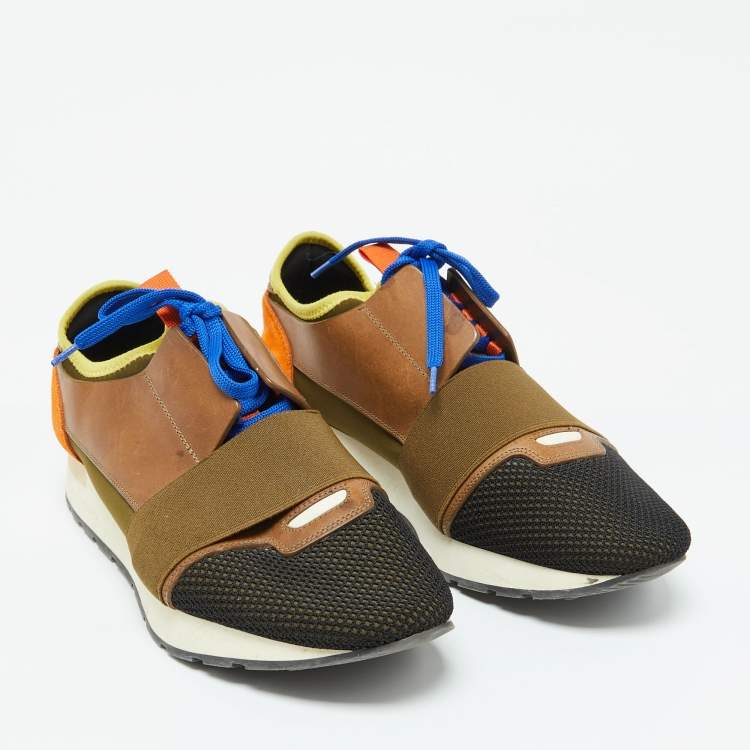 Pre Owned Balenciaga Multicolor Fabric and Leather Race Runner Sneakers Size 42