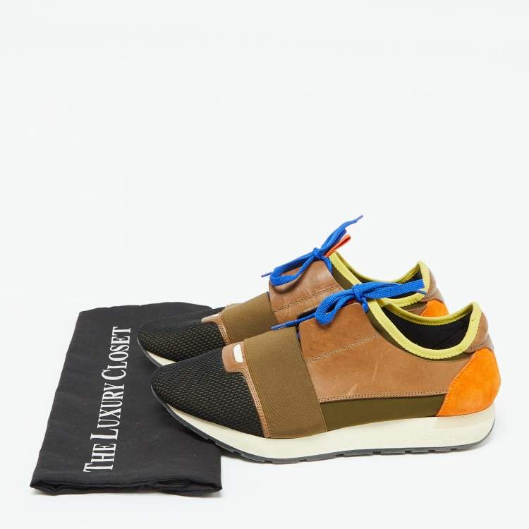 Pre Owned Balenciaga Multicolor Fabric and Leather Race Runner Sneakers Size 42