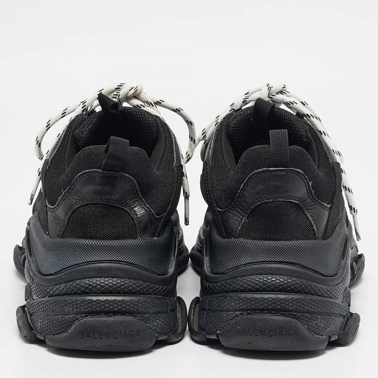 Pre Owned Balenciaga Black Mesh and Nubuck Triple S Lace Up Sneakers Size 42