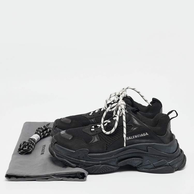 Pre Owned Balenciaga Black Mesh and Nubuck Triple S Lace Up Sneakers Size 42