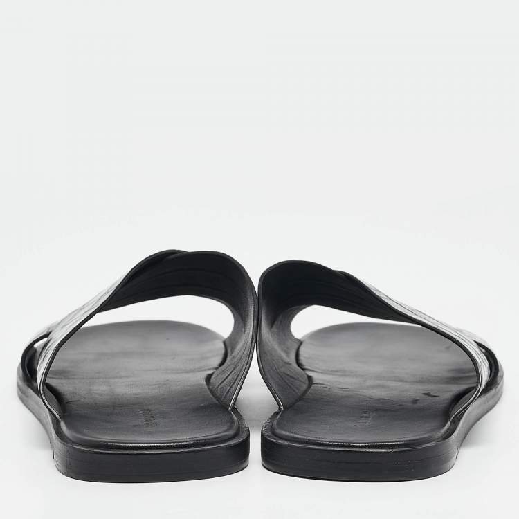 مملوكة مسبقًا Balenciaga Black Croc Embossed Leather Flat Slides Size 41.5