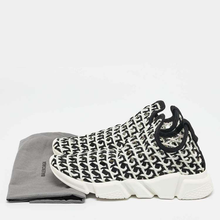 Pre Owned Balenciaga Tricolor Woven Knit Fabric Speed Trainer Sneakers Size 40