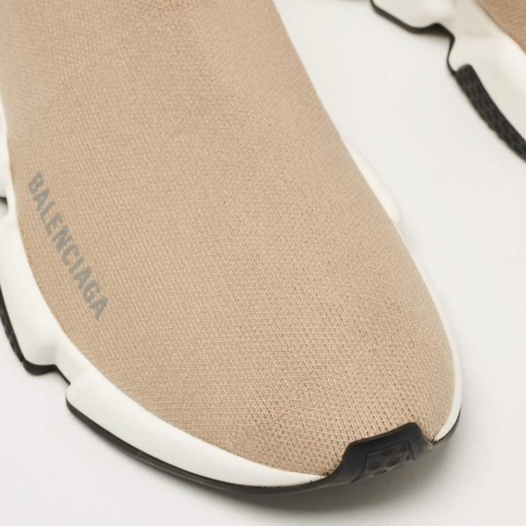 Pre Owned Balenciaga Beige Knit Fabric Speed High Top Sneakers Size 38