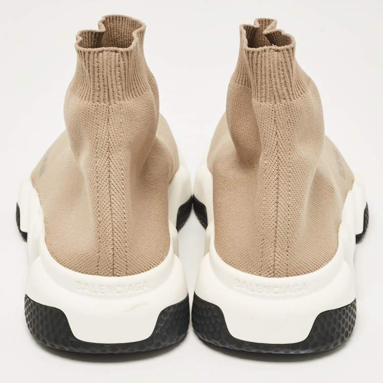 Pre Owned Balenciaga Beige Knit Fabric Speed High Top Sneakers Size 38