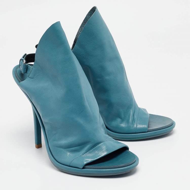 Pre Owned Balenciaga Blue Leather Glove Slingback Sandals Size 39.5