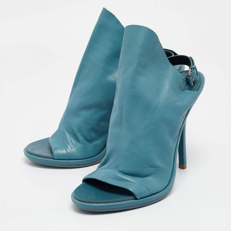 Pre Owned Balenciaga Blue Leather Glove Slingback Sandals Size 39.5