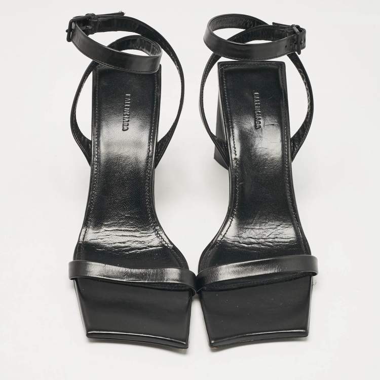 Pre Owned Balenciaga Black Leather Ankle Strap Sandals Size 37.5