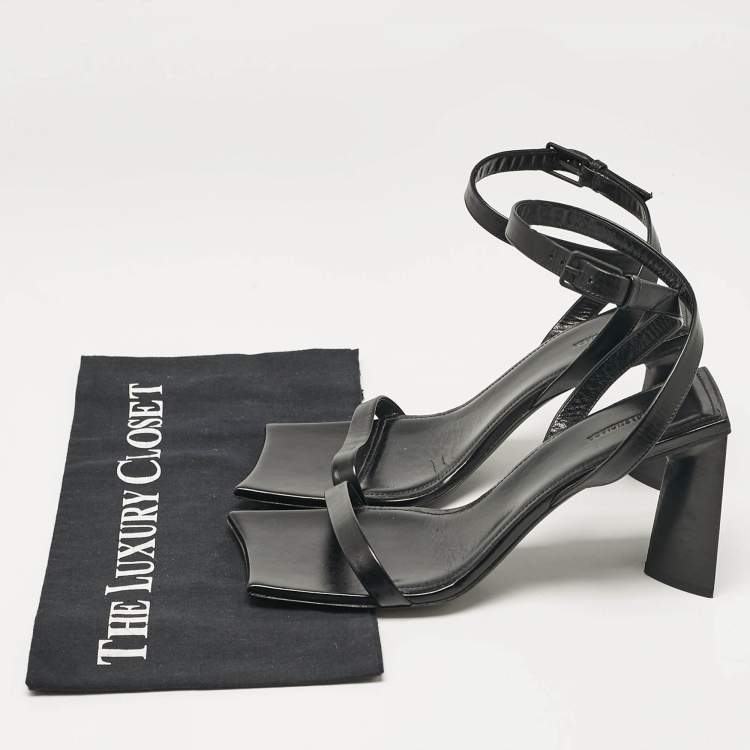 Pre Owned Balenciaga Black Leather Ankle Strap Sandals Size 37.5