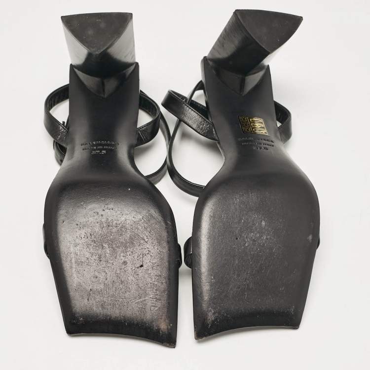 Pre Owned Balenciaga Black Leather Ankle Strap Sandals Size 37.5