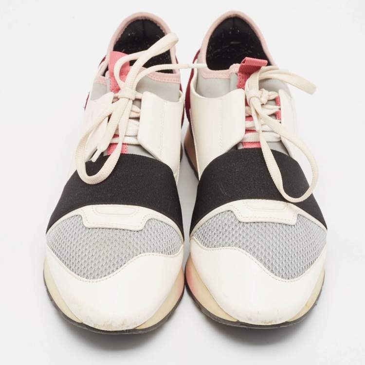 Pre Owned Balenciaga Multicolor Leather Mesh Race Runner Sneakers Size 41