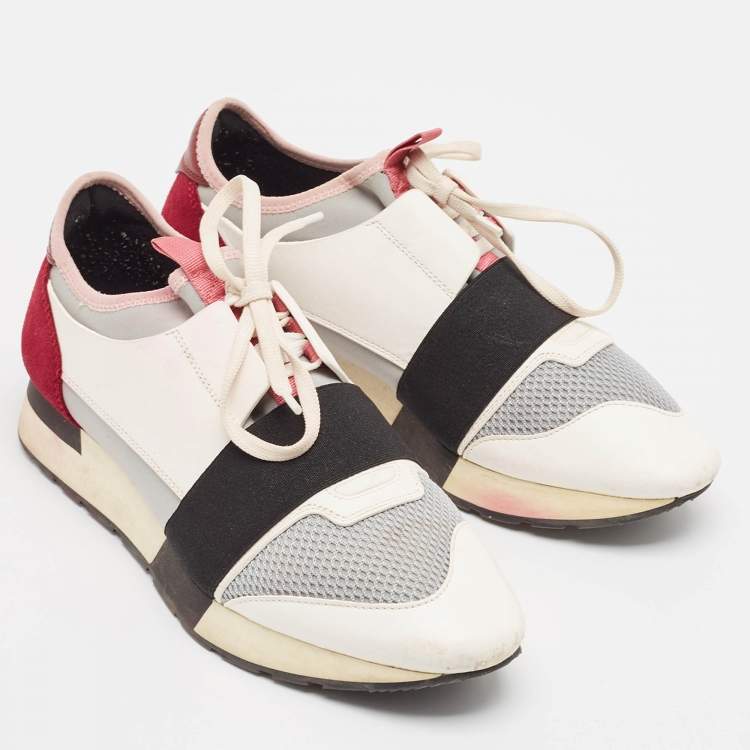 Pre Owned Balenciaga Multicolor Leather Mesh Race Runner Sneakers Size 41