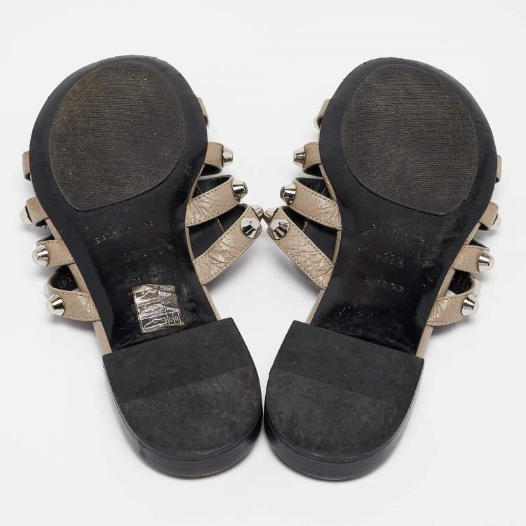 Pre Owned Balenciaga Grey Leather Arena Flat Sandals Size 39.5