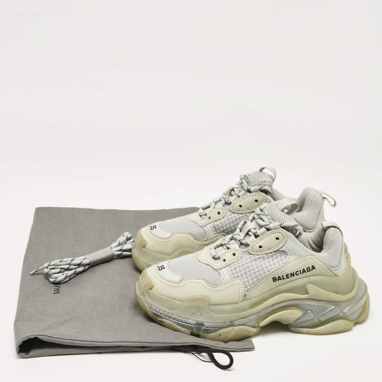 Pre Owned Balenciaga Grey Leather Mesh Triple S Low Top Sneakers Size 35
