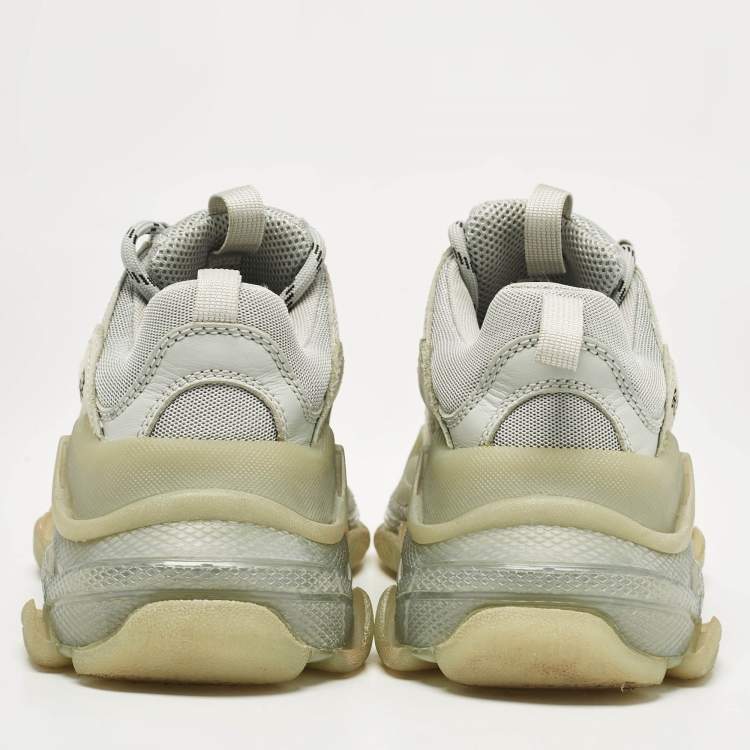 Pre Owned Balenciaga Grey Leather Mesh Triple S Low Top Sneakers Size 35