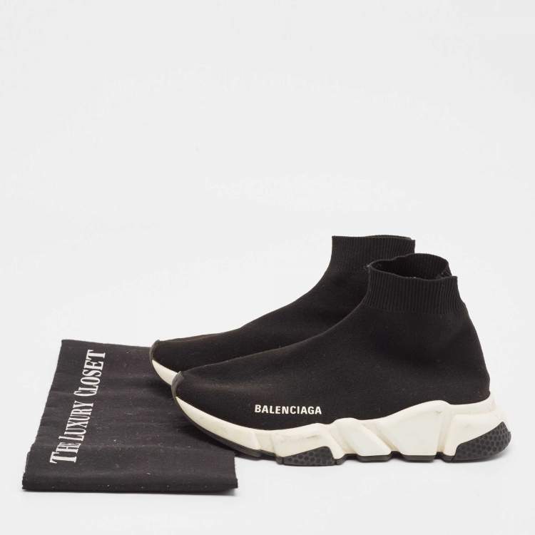Pre Owned Balenciaga Black Knit Fabric Speed Trainer High Top Sneakers Size 36
