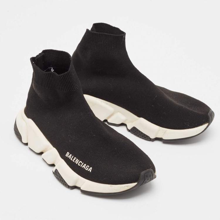 Pre Owned Balenciaga Black Knit Fabric Speed Trainer High Top Sneakers Size 36