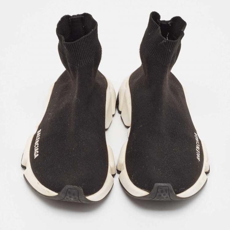 Pre Owned Balenciaga Black Knit Fabric Speed Trainer High Top Sneakers Size 36