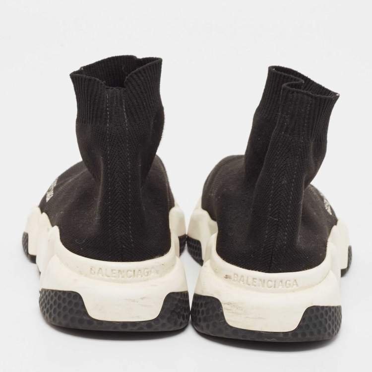 Pre Owned Balenciaga Black Knit Fabric Speed Trainer High Top Sneakers Size 36