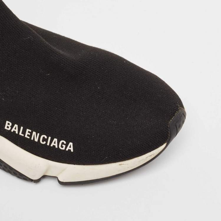 Pre Owned Balenciaga Black Knit Fabric Speed Trainer High Top Sneakers Size 36