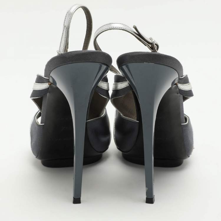 Pre Owned Balenciaga Grey Satin Embellished Slingback Sandals Size 39.5