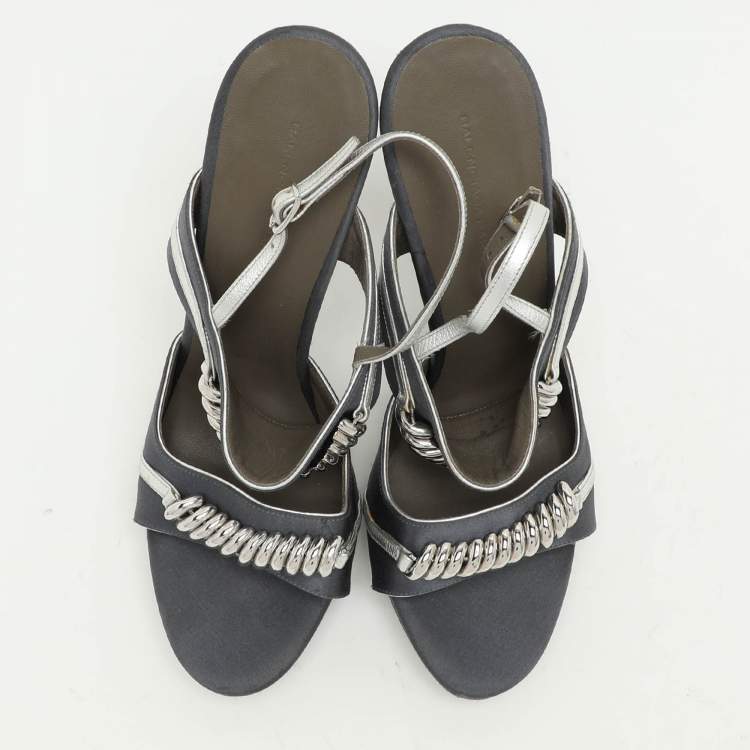 Pre Owned Balenciaga Grey Satin Embellished Slingback Sandals Size 39.5
