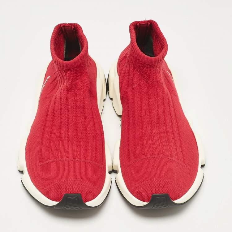 Pre Owned Balenciaga Red Knit Fabric Speed Trainer Slip On Sneakers Size 40
