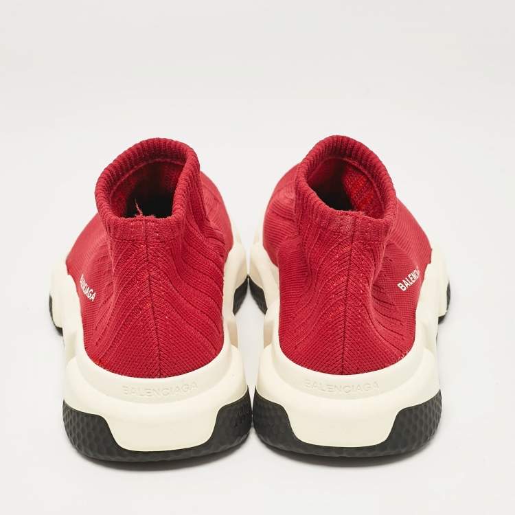 Pre Owned Balenciaga Red Knit Fabric Speed Trainer Slip On Sneakers Size 40
