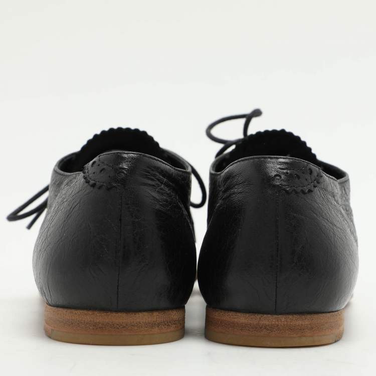 Pre Owned Balenciaga Black Leather Lace Up Derby Size 39.5