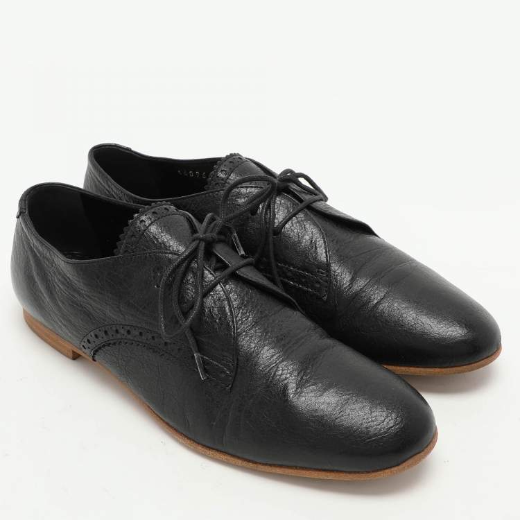 Pre Owned Balenciaga Black Leather Lace Up Derby Size 39.5