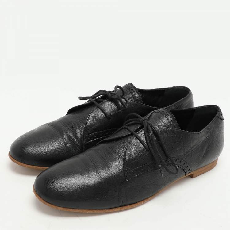 Pre Owned Balenciaga Black Leather Lace Up Derby Size 39.5