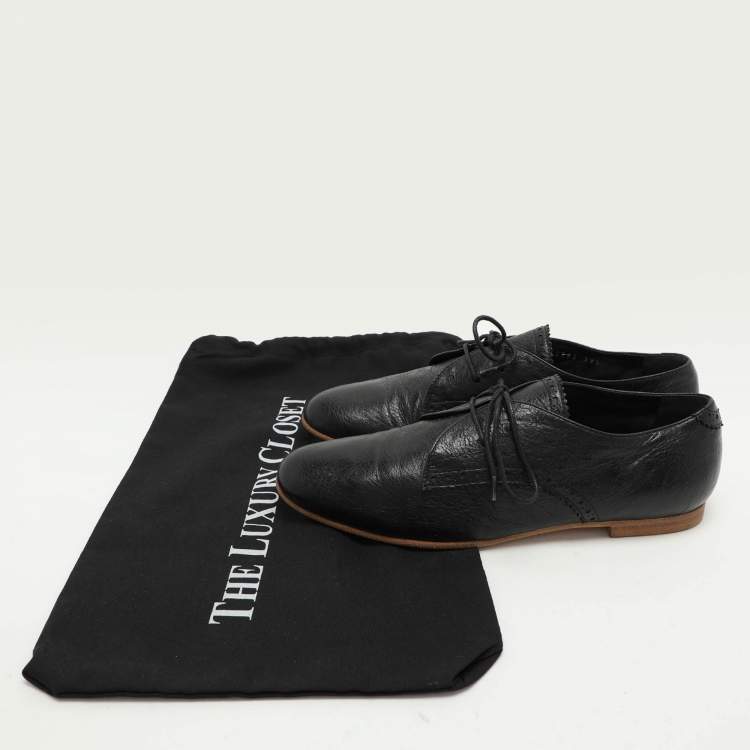 Pre Owned Balenciaga Black Leather Lace Up Derby Size 39.5