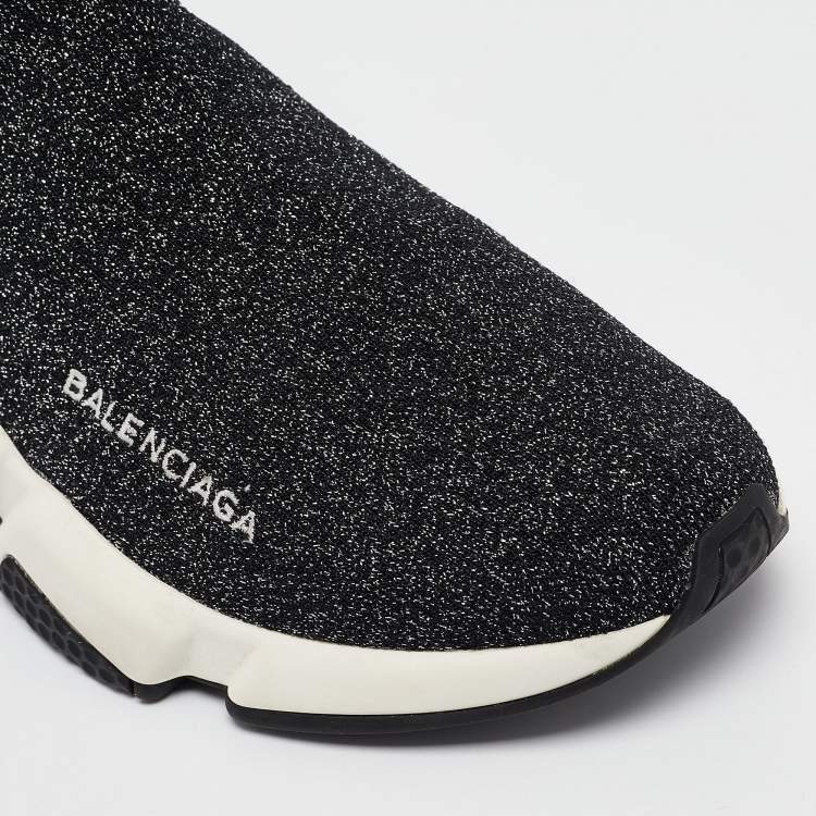 Pre Owned Balenciaga Black/Silver Lurex Fabric Speed Trainer Sneakers Size 38