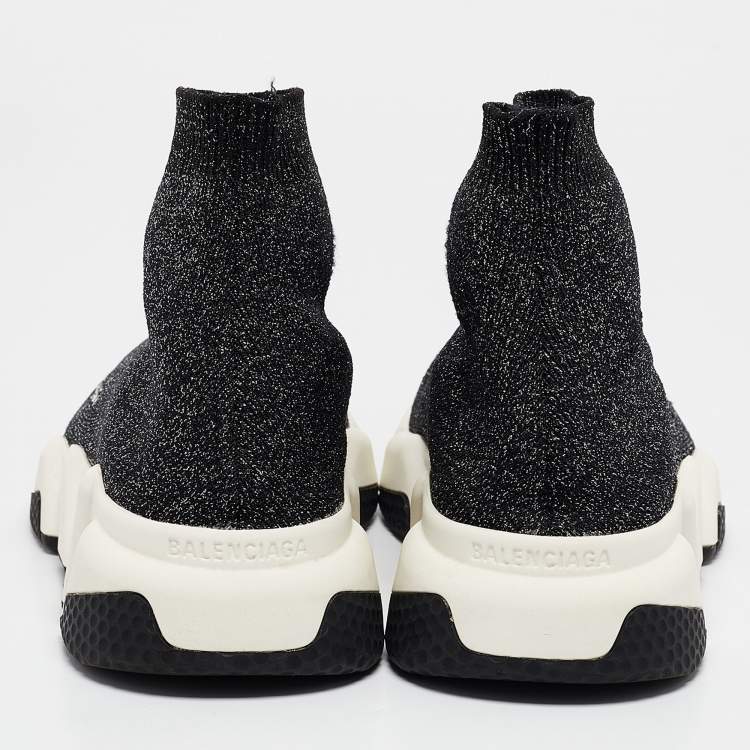 Pre Owned Balenciaga Black/Silver Lurex Fabric Speed Trainer Sneakers Size 38